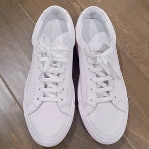 white leather sneakers